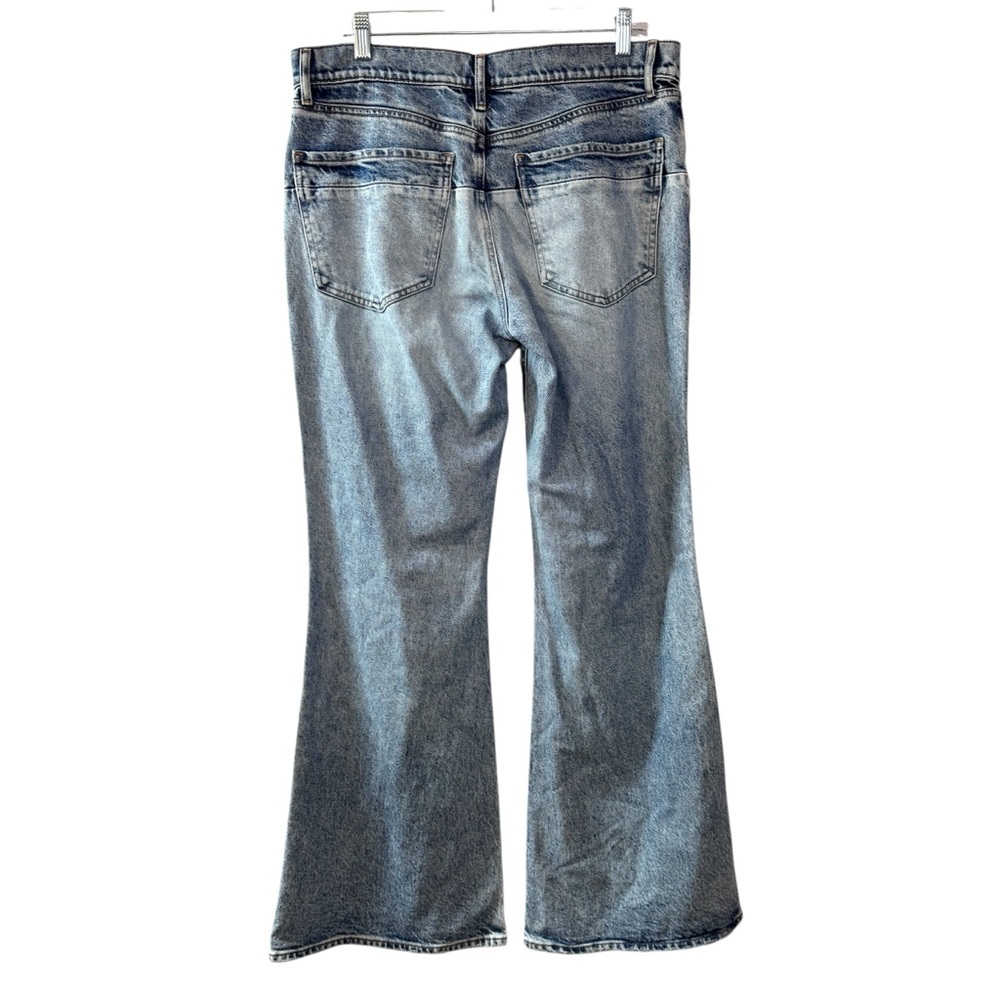 Express ‘70s flare mid rise two tone jeans women’s 10R ***measures 35” waist - Picture 5 of 15